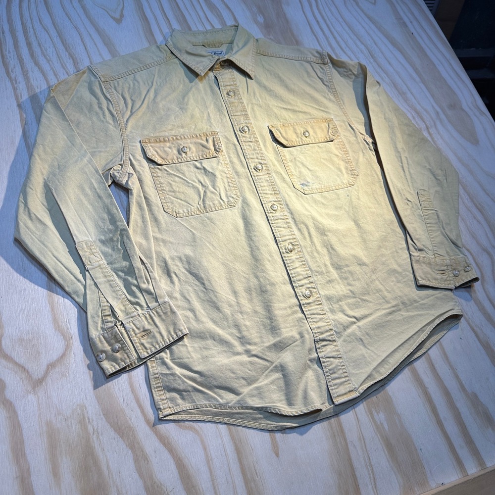 LL Bean Mens Small Tan Long Sleeve Button Down Utility Shirt Traditional